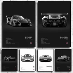 Pop Nordic Luxury Car F1 Senna Poster Aesthetic Supercar Sports P1 GTR Speedtail 720s Canvas Print Wall Art Garage Room Decor