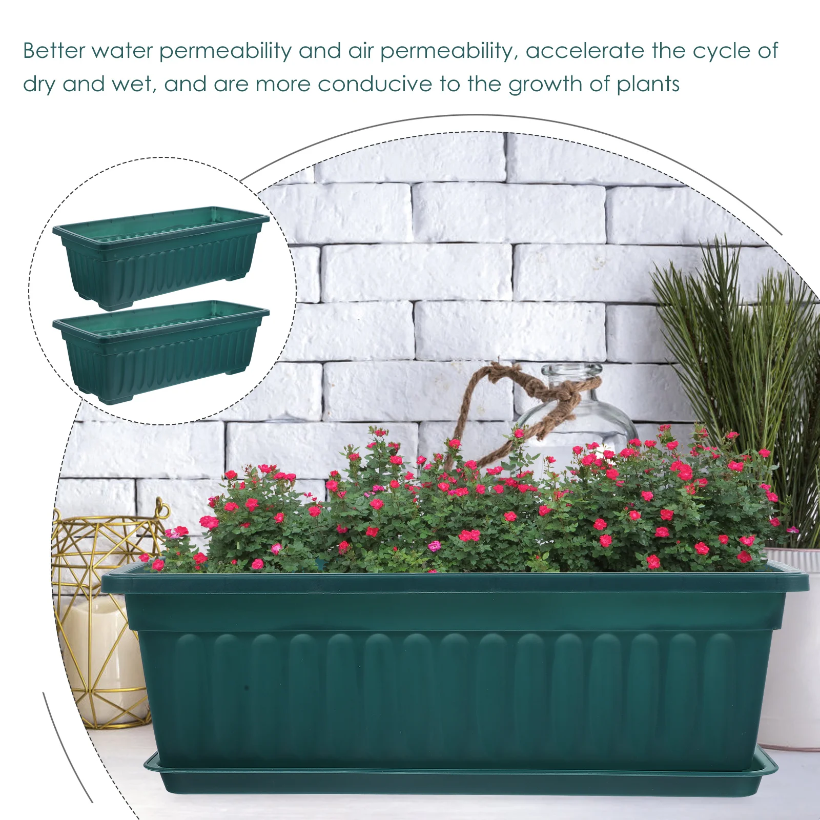 

2 Pcs Large Rectangular Vegetable Planting Pots Thickened Durable 44x19x14cm Dark Green Planter Tray Balcony Garden Flower Pot
