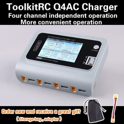 ToolkitRC Q4AC charger XT60 Adapters IPS Bright With Clear Wide Angle Display 4x50w 5A AC 100W 4 Port DC Smart Discharger AC DC