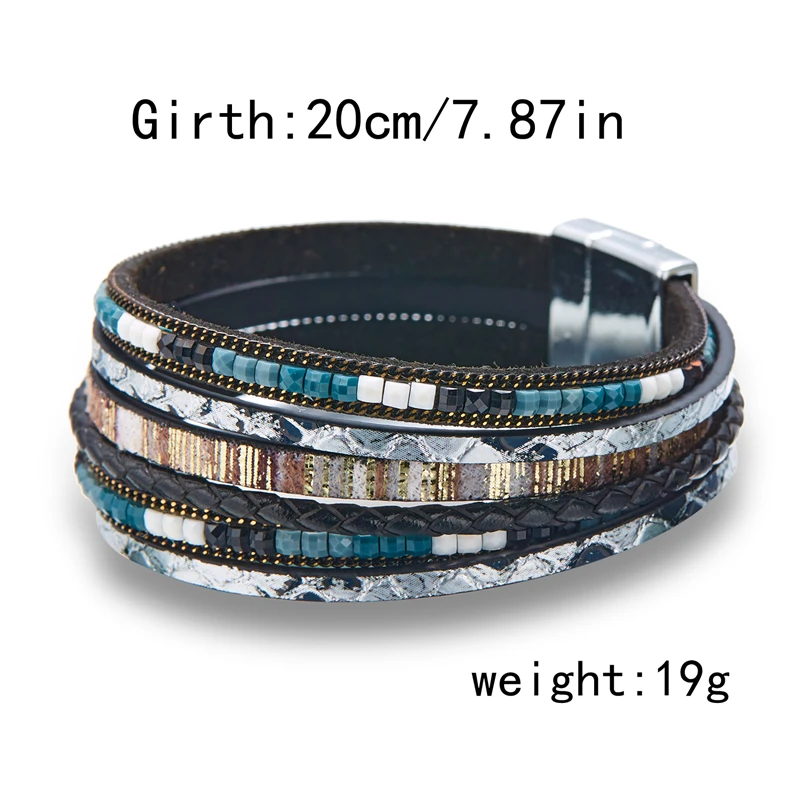Böhmische Vintage mehr schicht ige Leder armbänder für Frauen hand gefertigte gewebte Leder breite Magnet verschluss Herren Armreif Modeschmuck – Detail 29