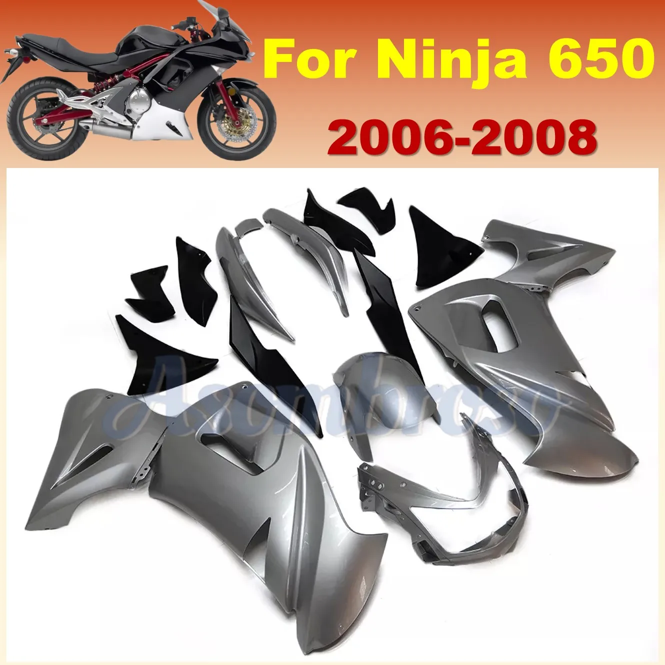 

Комплект пластиковых обтекателей из АБС-пластика для мотоцикла Ninja650 2006 2007 2008 650R ER-6F ER 6F EX650, серебристо-черный