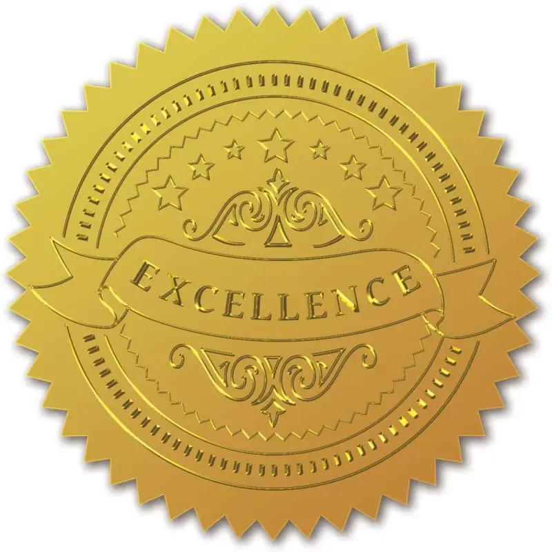 25Sheet Excellence Gold Foil Certificate Seals Self Adhesive Embossed Seals Gold Stickers 100pcs Medal Decoration Labels