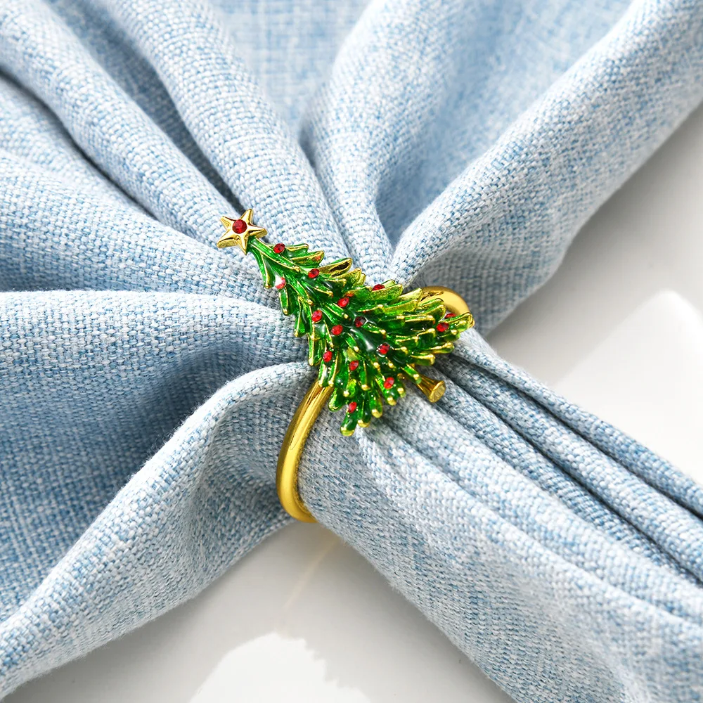 6 Pcs/set Christmas Tree Napkin Ring Lifelike Green Pine Tree Table Set for Xmas Metal Christmas Decorations 2024