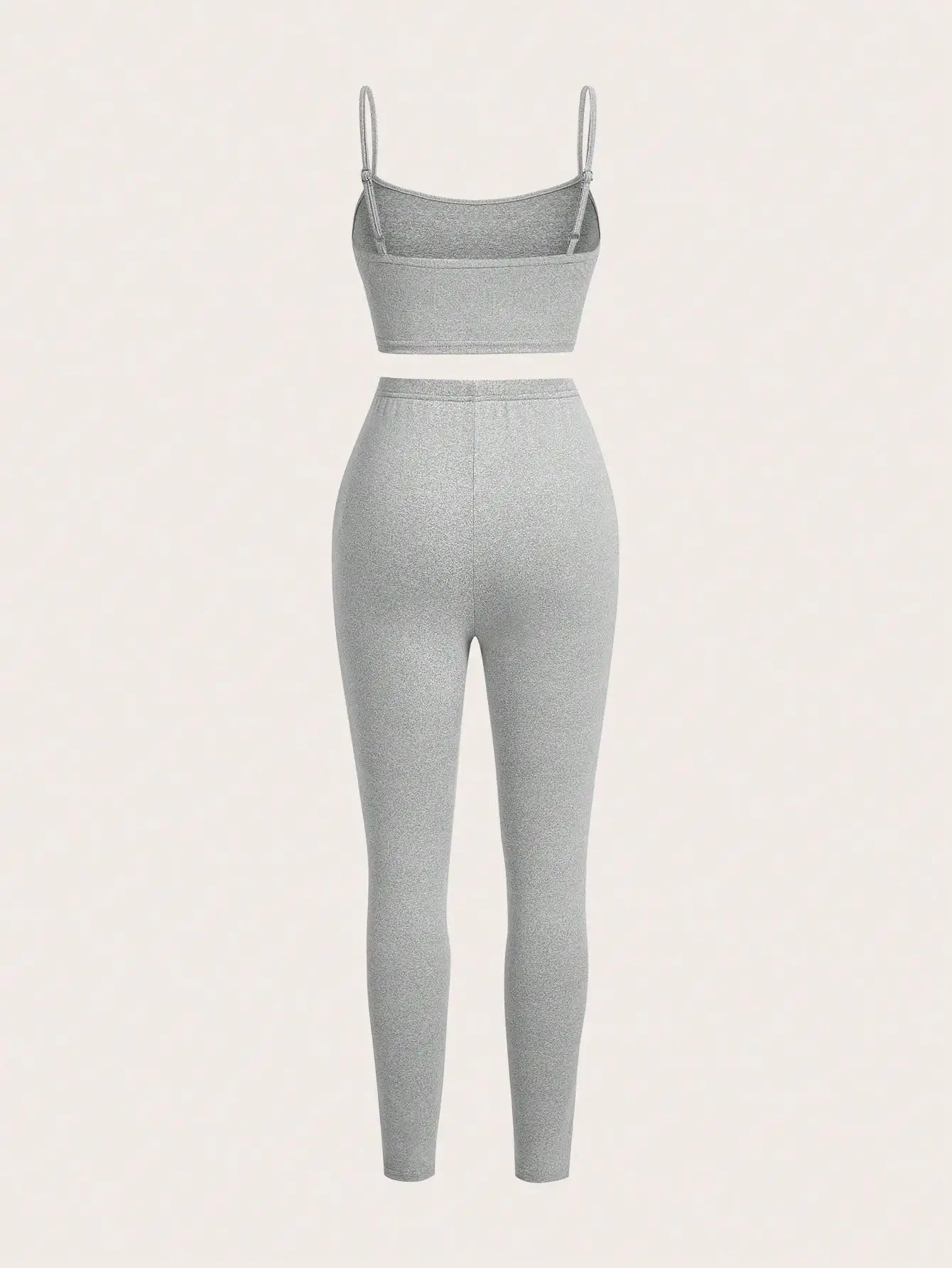 여성용 그레이 하이웨이스트 크롭탑 & 레깅스 투피스 세트, 여름용 캐주얼 스포티 핏