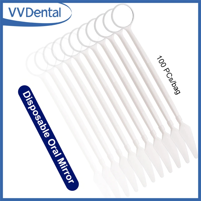

100 шт. пластиковых одноразовых стоматологических зеркал для осмотра полости рта, зеркала для фотосъемки, инструмент для отбеливания зубов, рефлектор для осмотра, инструмент для стоматолога