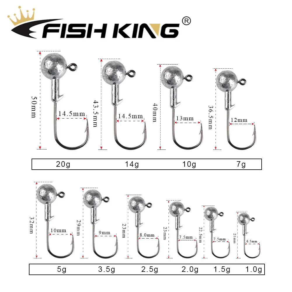 FISH KING Jig Head Rig cebos de pesca anzuelos señuelos blandos accesorios de pesca 1g/1,5g/2G/3,5g/5g/7g/10g/14g /20g