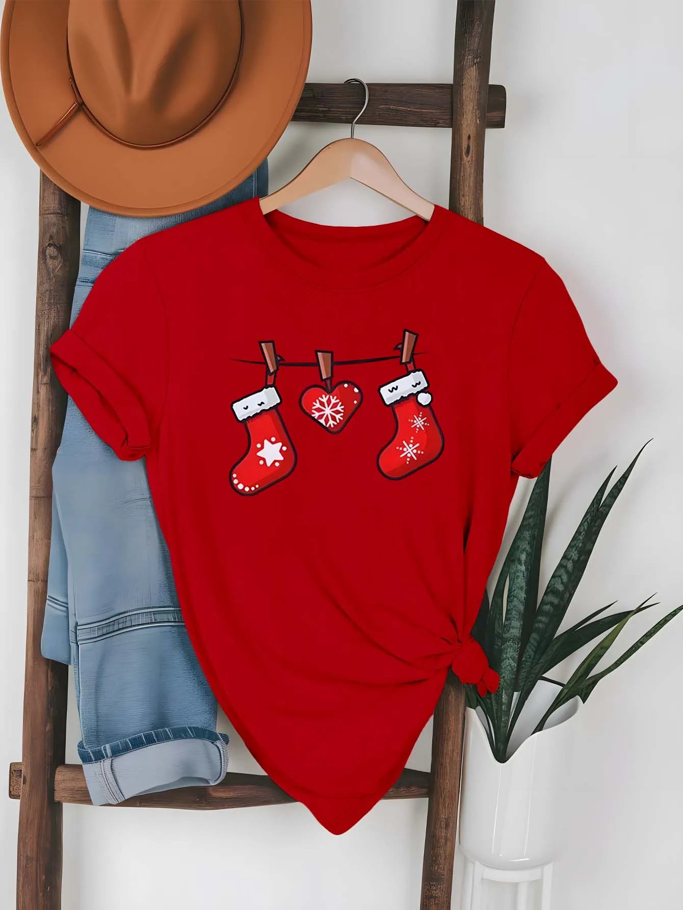 Plus Size Christmas Stockings And Snowflake Heart Hanging Festive Fashion Apparel