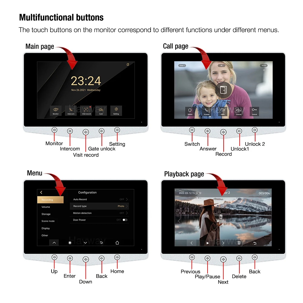 Imagem -04 - Casa Sistema de Intercomunicação Metal Shell Campainha Detecção Móvel Armazenamento de Imagem Cartão de Identificação de Desbloqueio Ips Fhd Tela 1080p