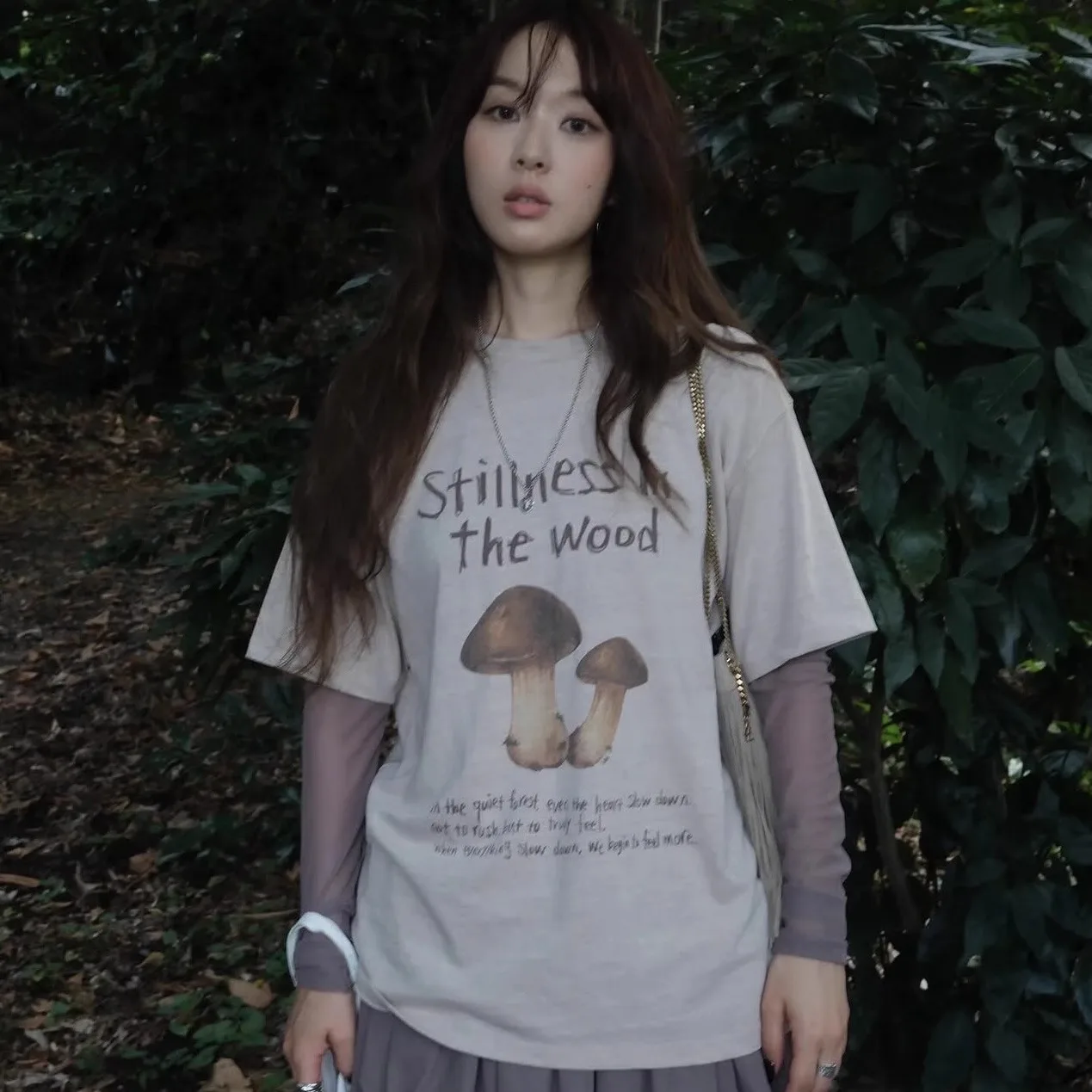 Fletta Vintage Musoom Letter Print round Ne ort Sve T-irt Loose Fit Casual Sle Women's Top Korean Faion