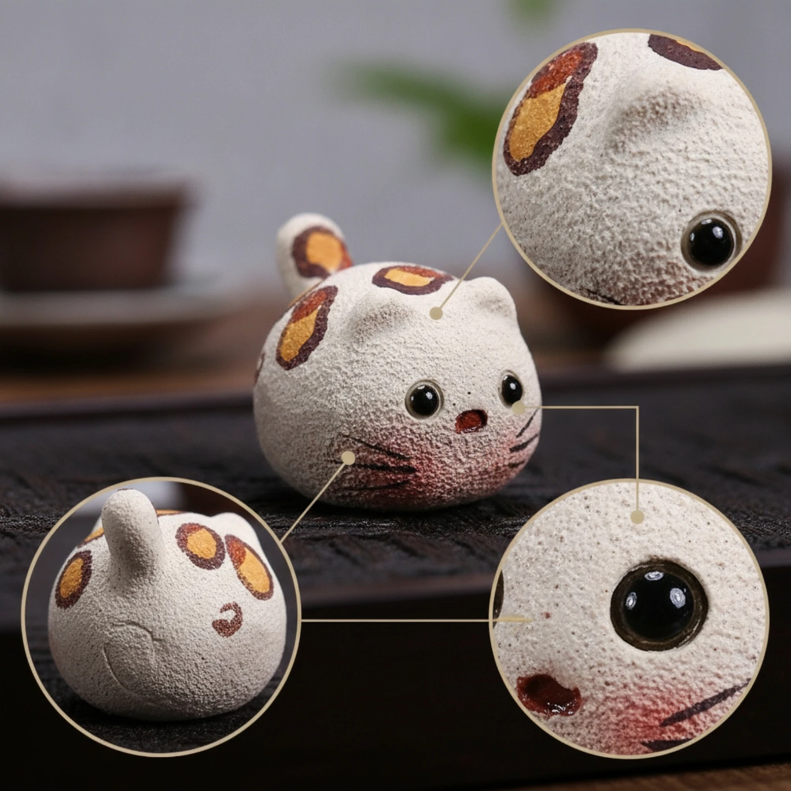Cat Tea Pet Textured Clay Tea Pet Figurine Rustic Decor Artistic for Desk