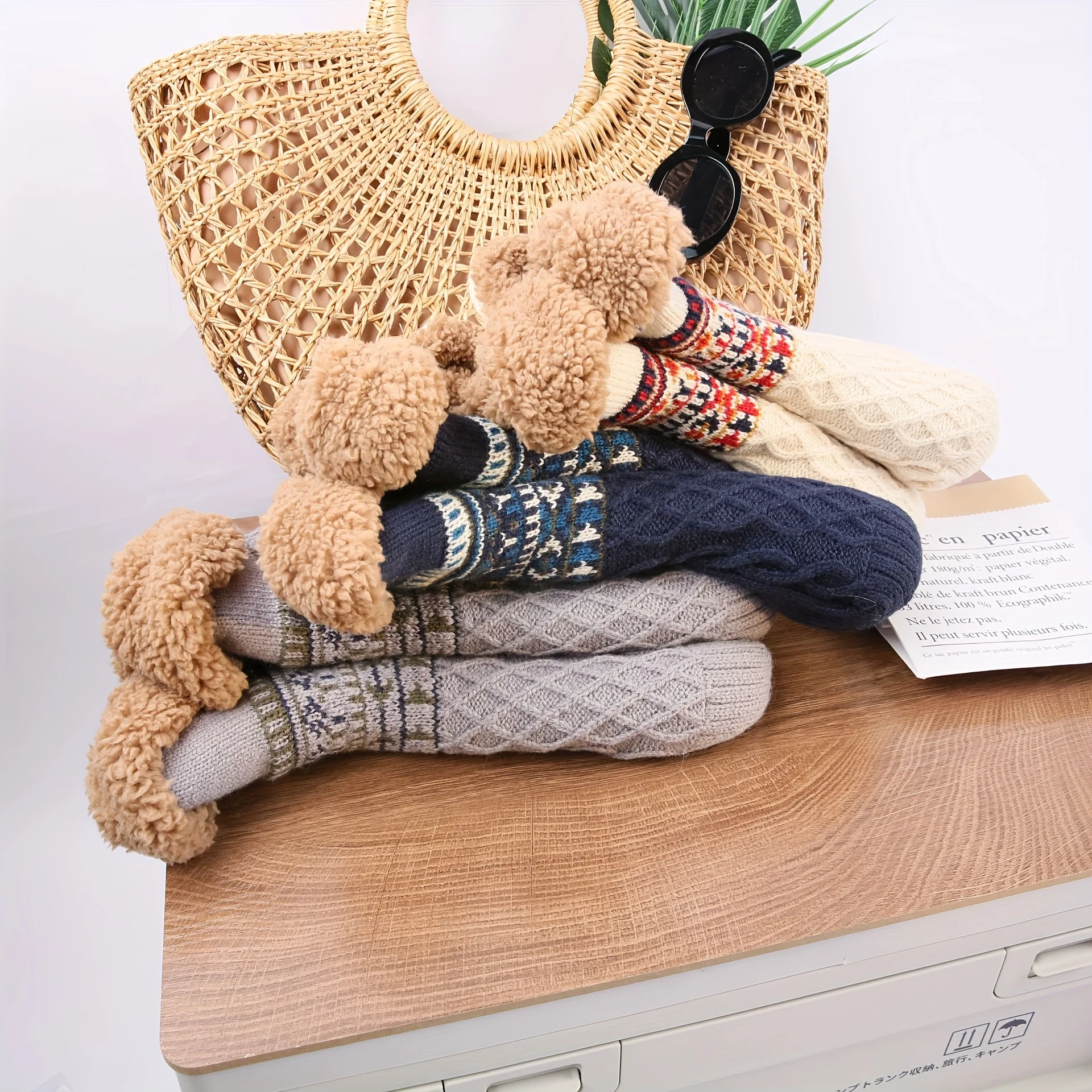 1 paio di calzini da uomo in peluche lavorato a maglia geometrica, soffici pantofole invernali, comfort interno con suola antiscivolo, calzini caldi, regalo EU 38-44