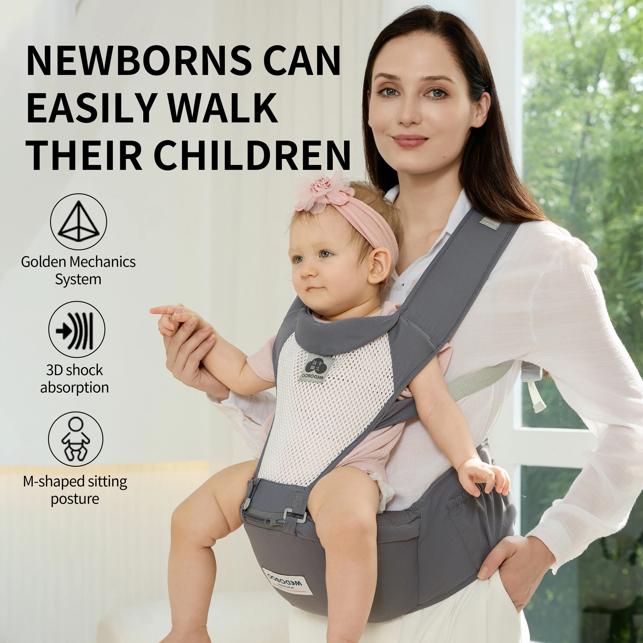 Porte-bébé ergonomique en position M, siège de hanche, pour toutes les saisons, taille réglable, parfait pour le shopping et les voyages