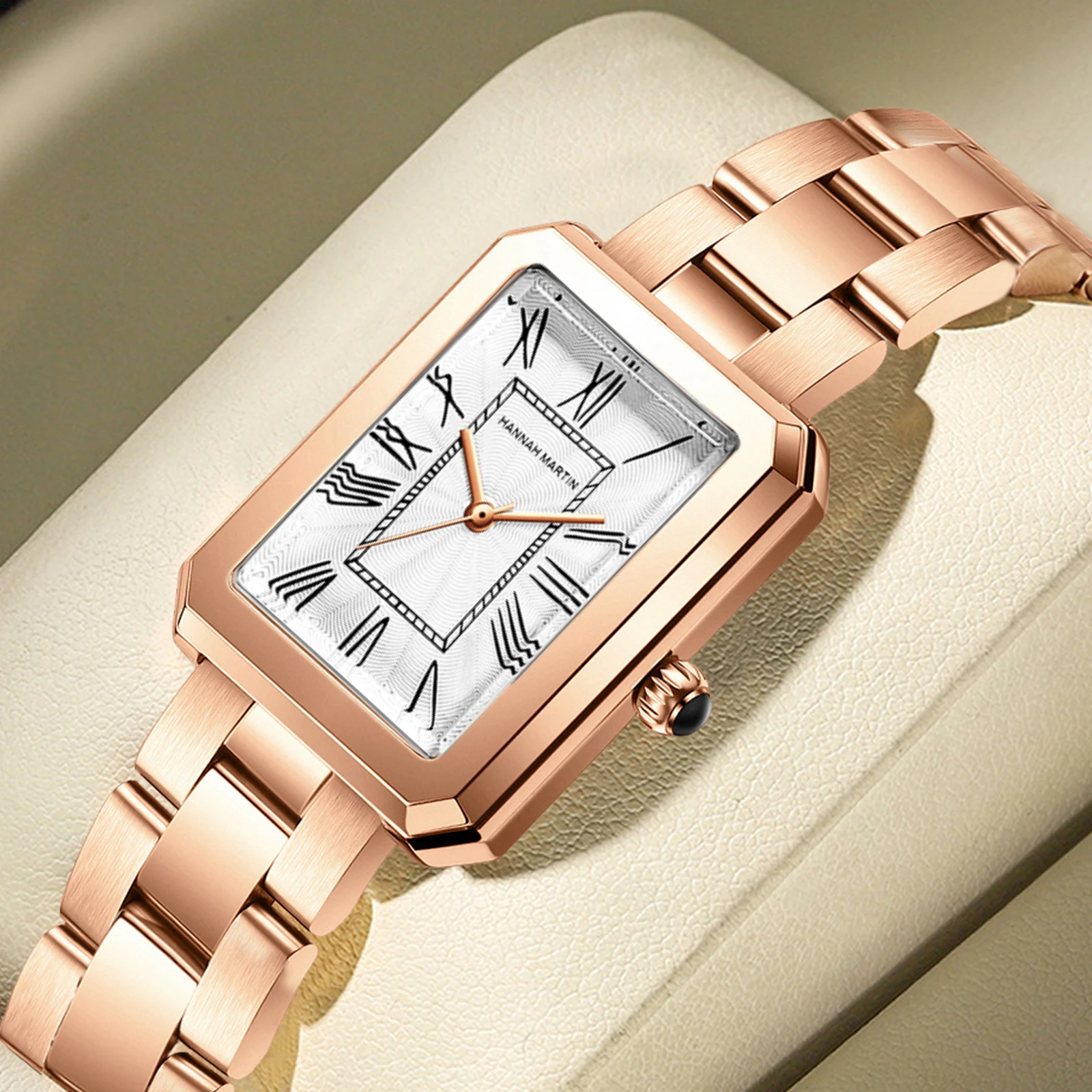 Women Japanese Original Quartz Watch  Rectangle Square Dail Rose Gold Sliver Ladies Wristwatch Waterpoor Elegant Roman Numerals