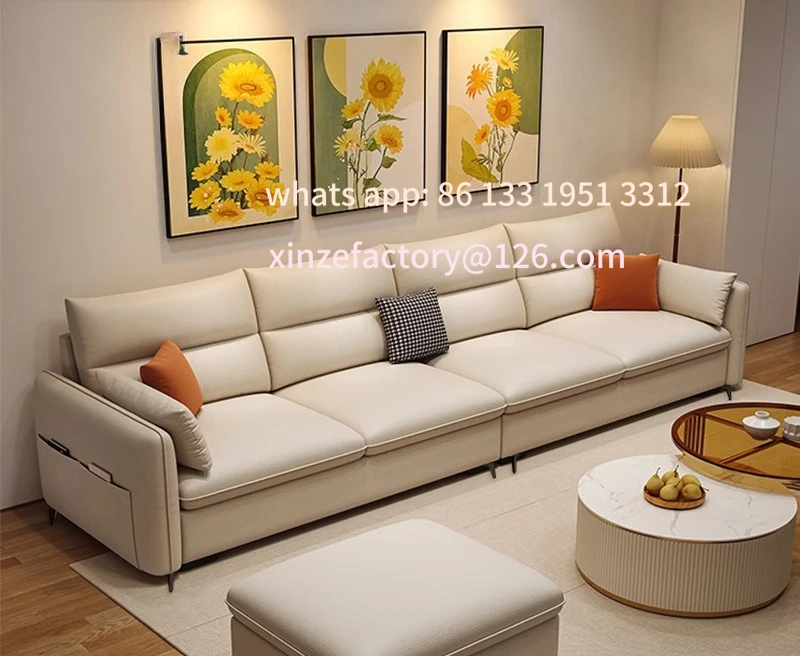 

Customizable Nordic small apartment sofa living room simple straight row three-person princess combination technology cloth sofa