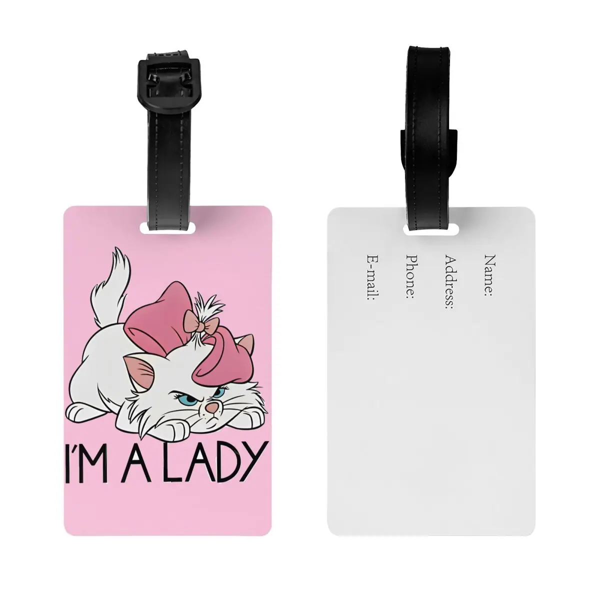 I'm A Lady Marie Aristocats 귀여운 고양이 수하물 태그, 여행 실리카 젤 휴대용 라벨 수하물 가방 케이스, 이름 ID 주소