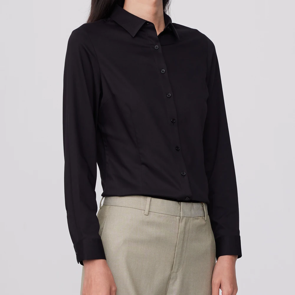 Women\'s Office Lady Non-iron Slight Strech Dress Shirt Without Pocket Bamboo Fiber Long Sleeve Slim-fit Versatile Female Shirts