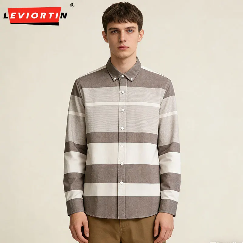 

Men's 100% Cotton Oxford Striped Dress Shirt - Long Sleeve Button Down Business Casual Plaid Shirt for Work & Daily Wear