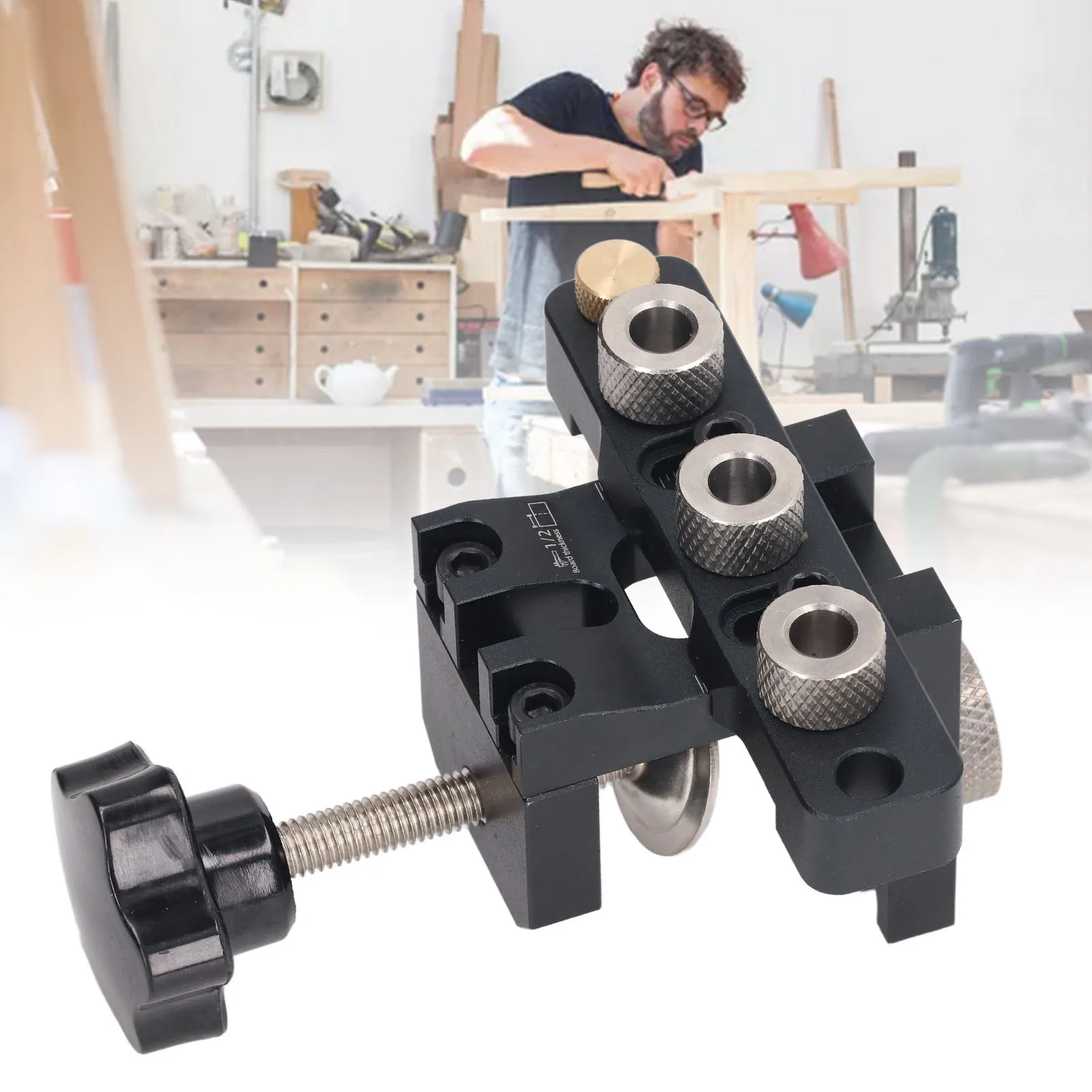

3 in 1 Hole Jig Kit Aluminum Alloy Woodworking Drilling Locator Round Wood Dowel Drill Kit Woodworking Drill