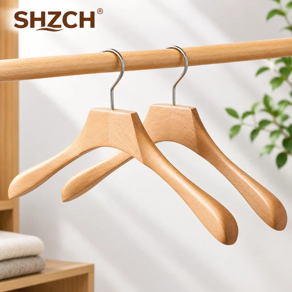 Boutique Beech Suit Hanger Wide Shoulder Clothes Rack Non Slip Solid Wood Coat Holder Professional Clothes Organizer for Shop
