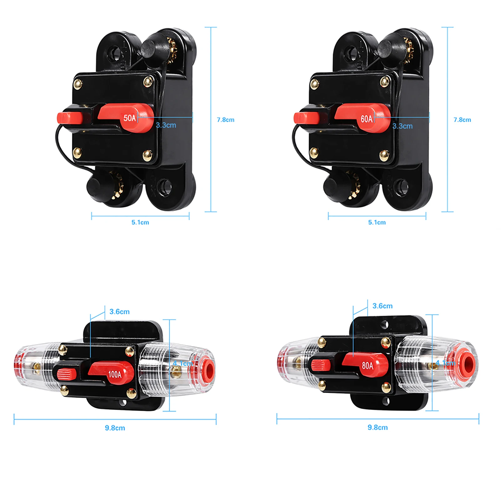 50Amp ‐ 100Amp قطاع دارة إعادة تعيين حامل الصمامات سيارة قارب فيوز حامل مقاوم للماء 12 ‐ 24 فولت جديد #2