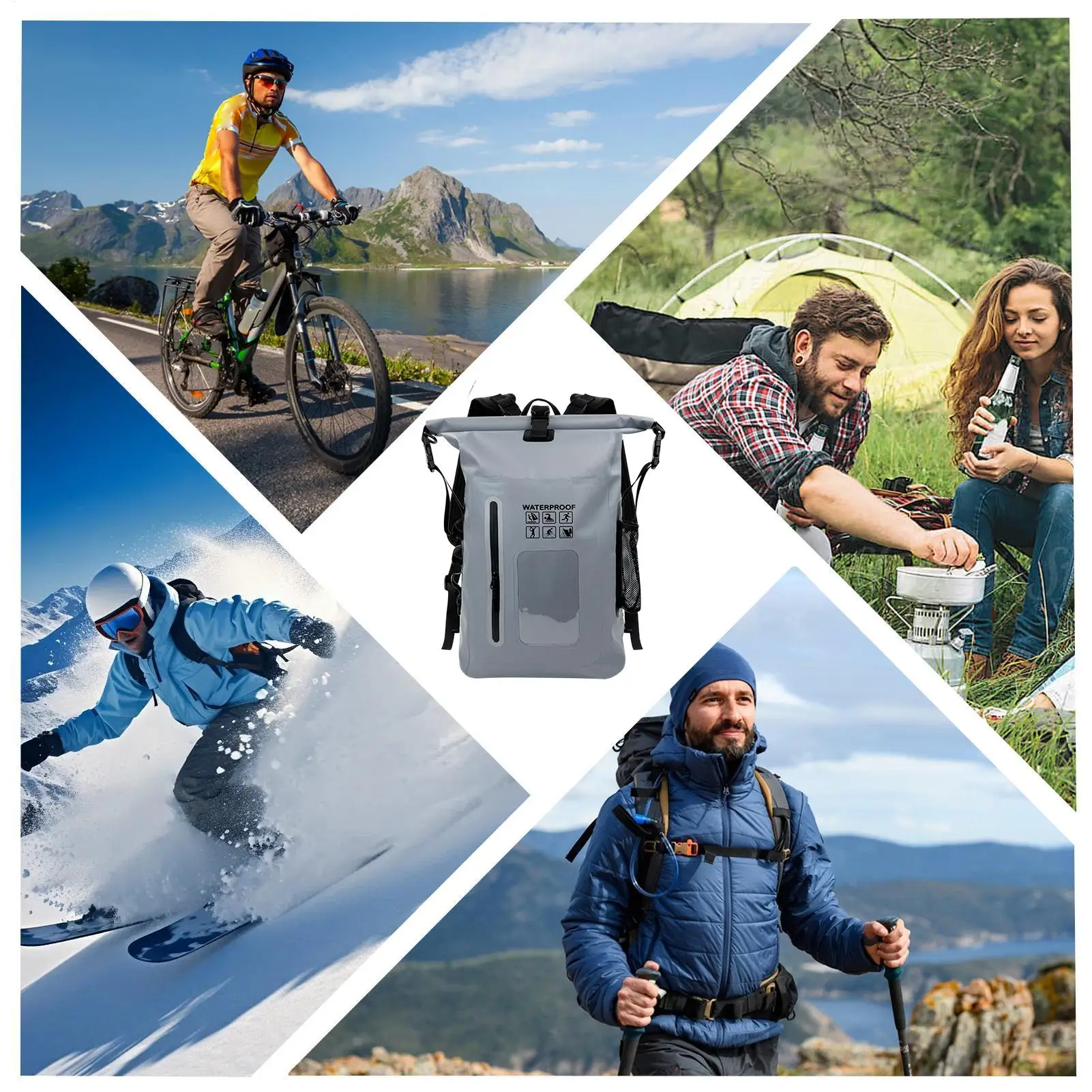 Wasserdichter Trockensack-Rucksack mit großem Fassungsvermögen, Roll-Top, leichter, wasserdichter PVC-Tagesrucksack für Männer und Frauen, zum Rafting und Kajakfahren – Detail 9