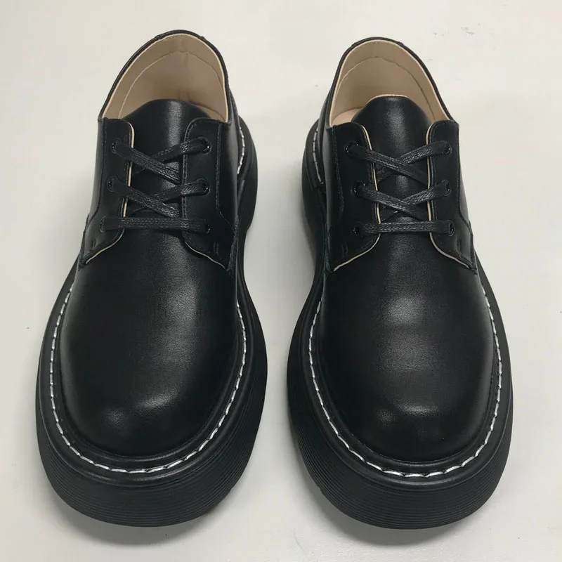 Vintage Thick Sole Casual Genuine Leather Dress Shoes Men Platform Heighten Japan Harajuku Korean Streetwear Fashion Shoes Man