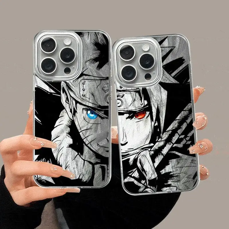 Anime Narutos Cool Phone Case for Apple iPhone 13 15 Pro Max 14 13 Pro 11 12 7 8 Plus X XS MAX14 Plus Laser Silver Shell