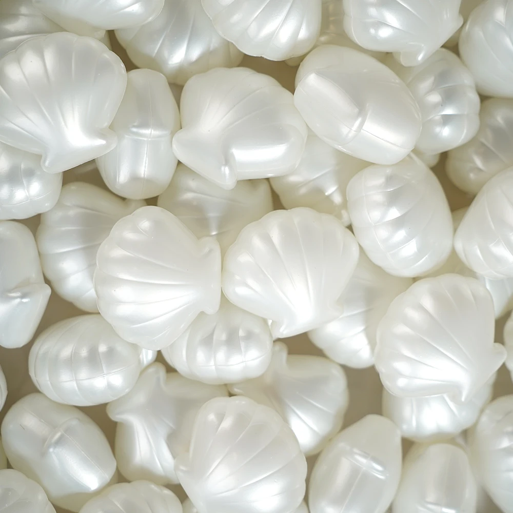 5.5CM 100pcs/bag with Mesh Bag PE Plastic Ball Pit Balls Pure Pearl White Shell Shape Indoor Playground Bath Summer Beach Toys