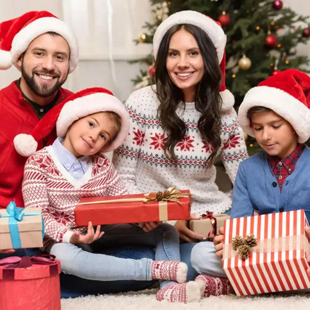 عيد الميلاد قبعة سانتا للبالغين والأطفال عيد الميلاد الأحمر طويل أفخم عطلة القبعات الراحة المخملية حفلة 2026 السنة الجديدة لوازم احتفالية