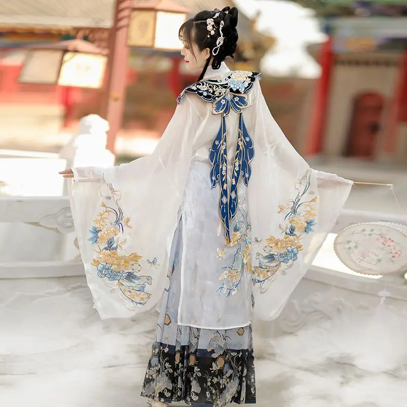 New Student Hanfu Long Shirt Full Waist Horse Face Skirt Heavy Industry Embroidery Cloud Shoulder Spring Summer Style