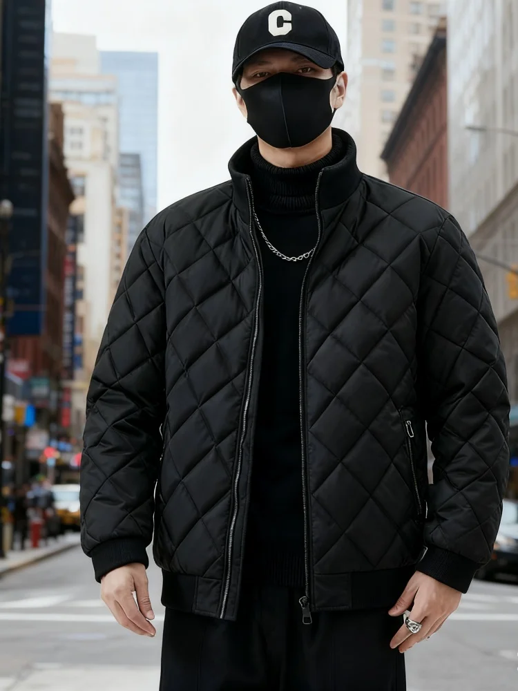 

Мужская большая и высокая стеганая куртка на флисовой подкладке — тяжелая парка на молнии спереди для городской зимы (уличный стиль Relaxed Fit)