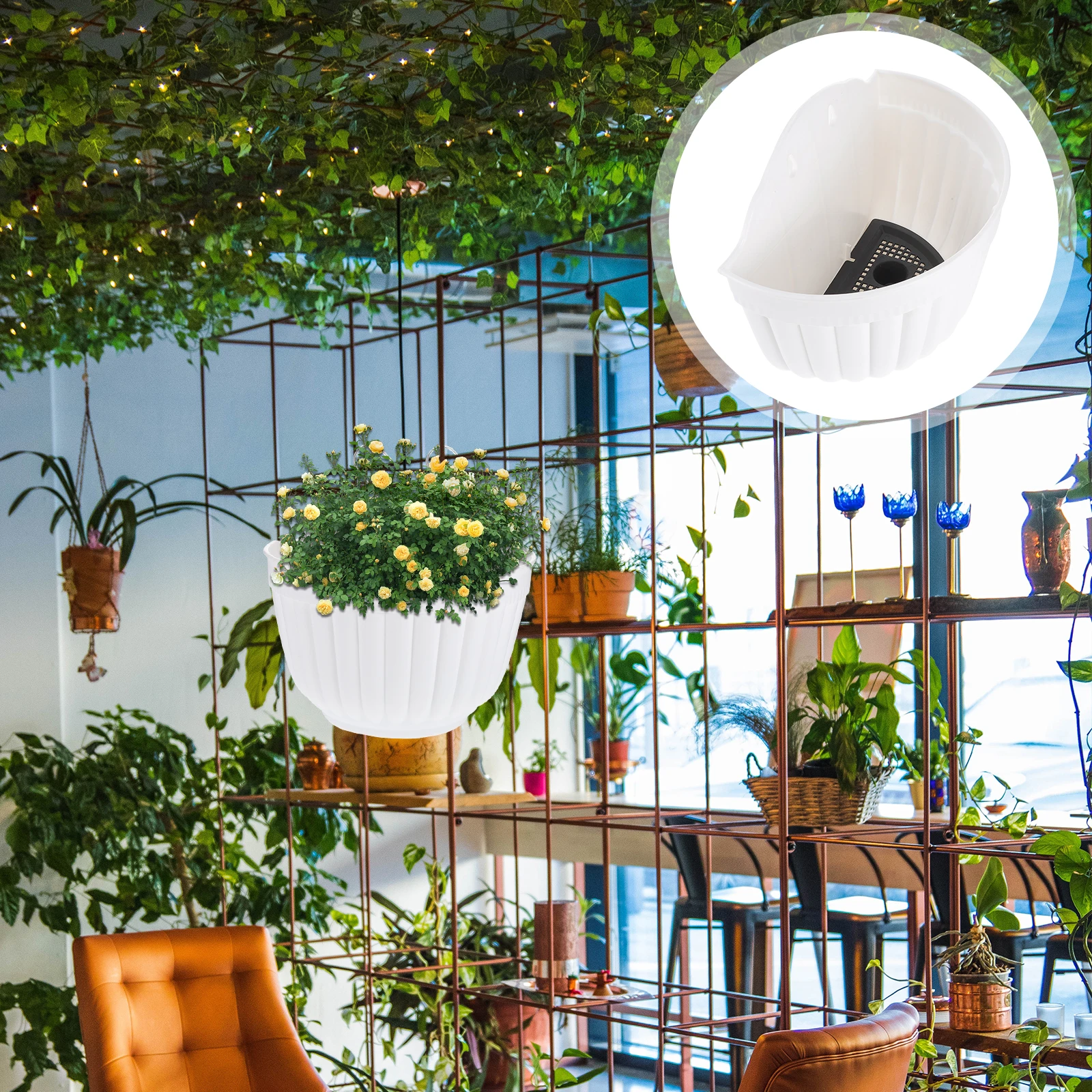 

2pcs Hanging Flower Plant Pots Hanging Flowerpot White Large Durable Plastic Wall Decor Plant Holder Garden Flower Pot