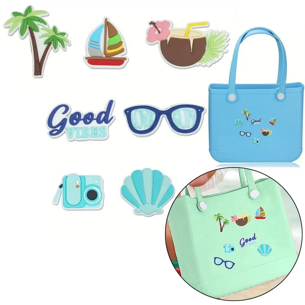 7Pcs Summer Beach Themed Bag Accessories Charms Waterproof DIY Charms for Bogg Bag Fashion Beach Totes Bags Decoration