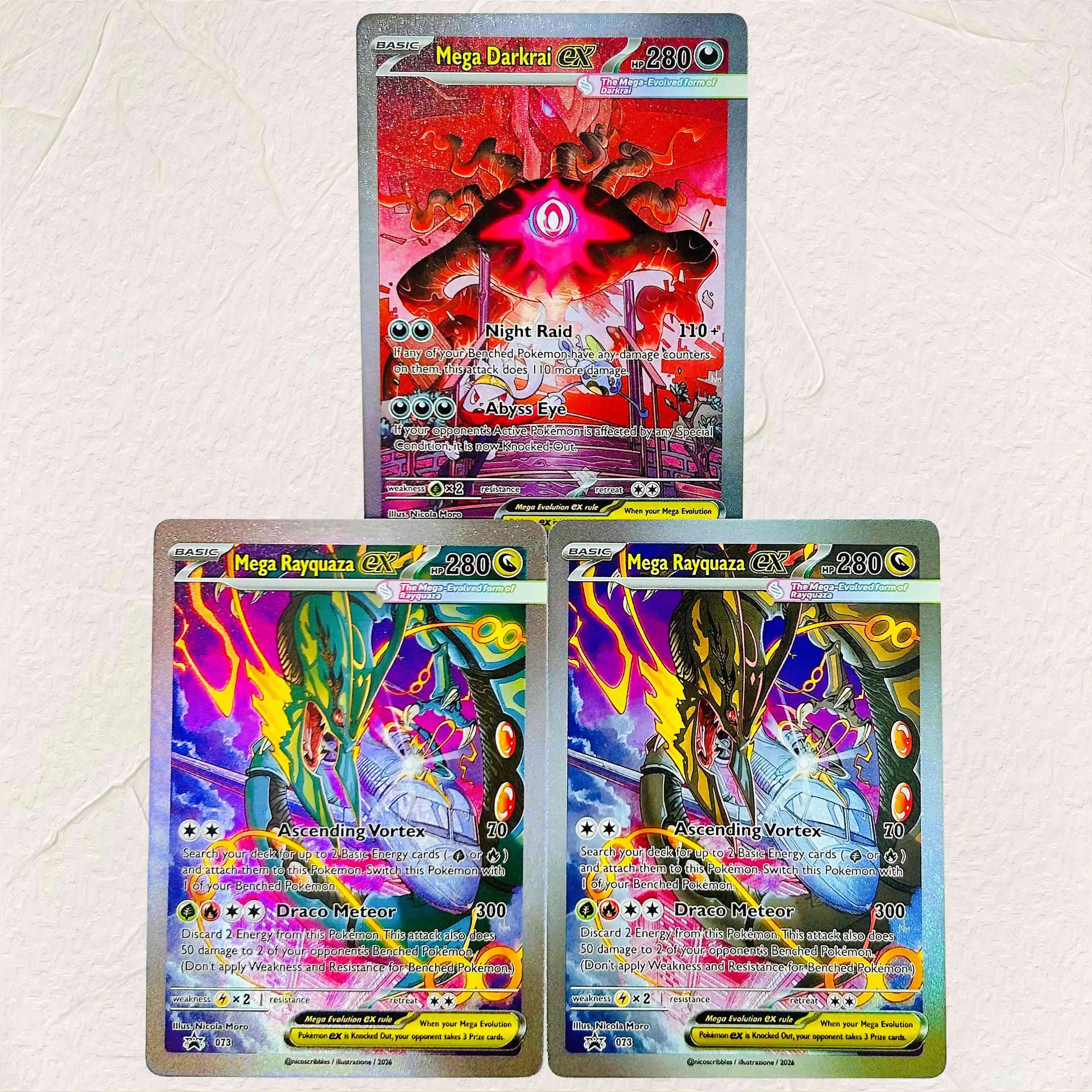 DIY Mega Darkrai Mega Rayquaza 3 Stück ex Folien-Textur-Karten Englische Version Sammlerqualität Premium Anime-Sammelkarten