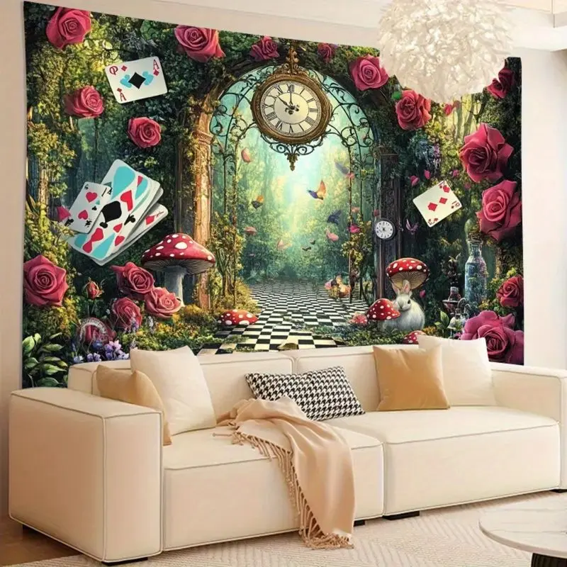 VIKAMA Alice's Adventures in Wonderland Fantasy Tapestry Hanging Cloth Trendy Cool Wall Decoration Living Room Room Decoration