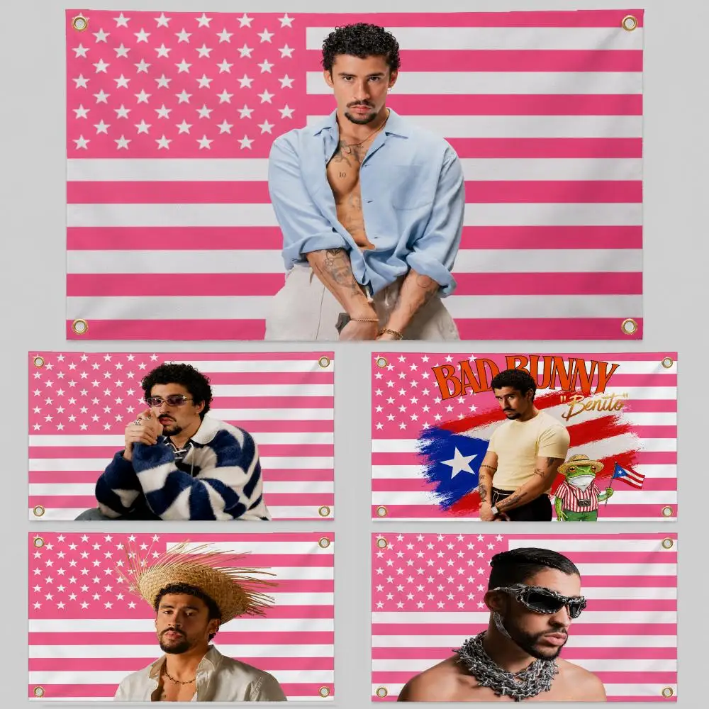 Singer Bad Bunny Benito El Conejo Malo Flags Wall Hanging Background Flag Wall Decor Banners for Outdoor Bedroom Dorm Room Decor