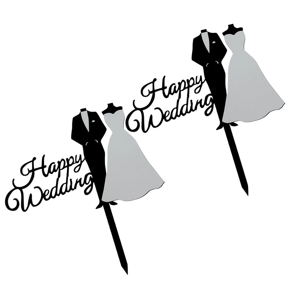 2 Pcs Decoration Decorative Cake Toppers Wedding Theme Acrylic Insert Card Props