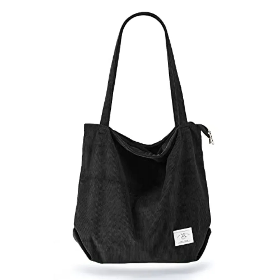 

KALIDI Women Corduroy Tote Bag Zipper Casual Tote's Handbag Big Capacity Shoulder Bag with Pockets
