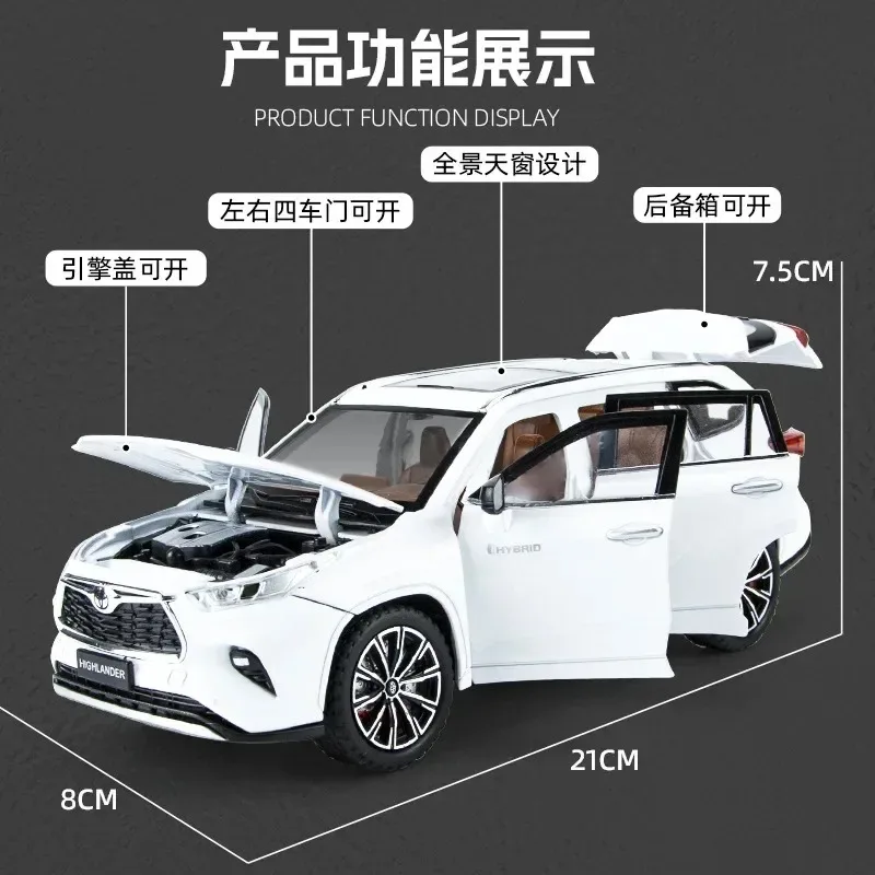 1:24 Toyota HIGHLANDER Streetcar versión Diecast Metal aleación modelo coche sonido luz tirar hacia atrás colección niños juguetes regalos A595