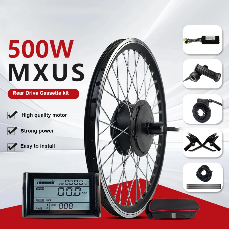 

MXUS 48V500W кассетный двигатель с заднем приводом 30 ~ 32 км/ч трехрежимный контроллер 22A ЖК-дисплей 27,6-дюймовый комплект для модернизации горного велосипеда 142 мм