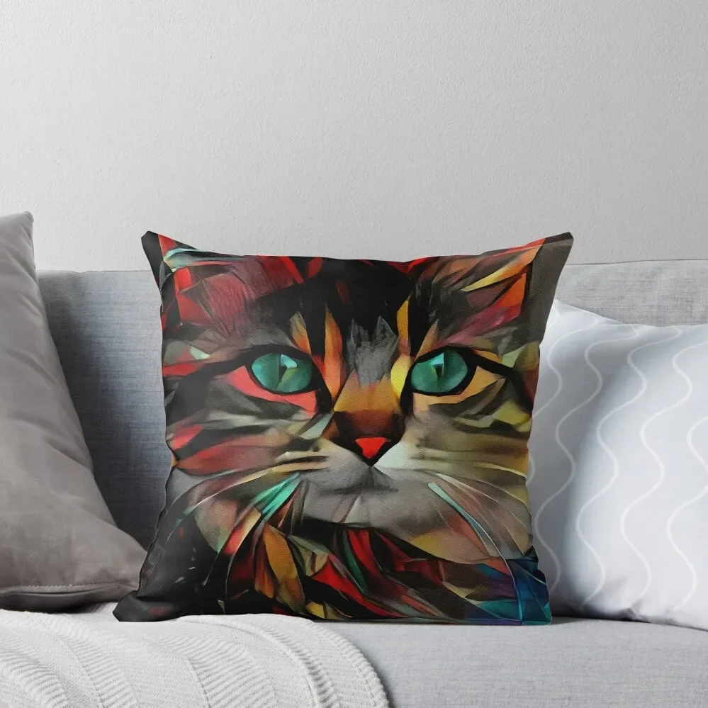 Mollie cat, chat, cat, Lea Roche paintings Throw Pillow christmas cushions covers luxury home accessories pillow