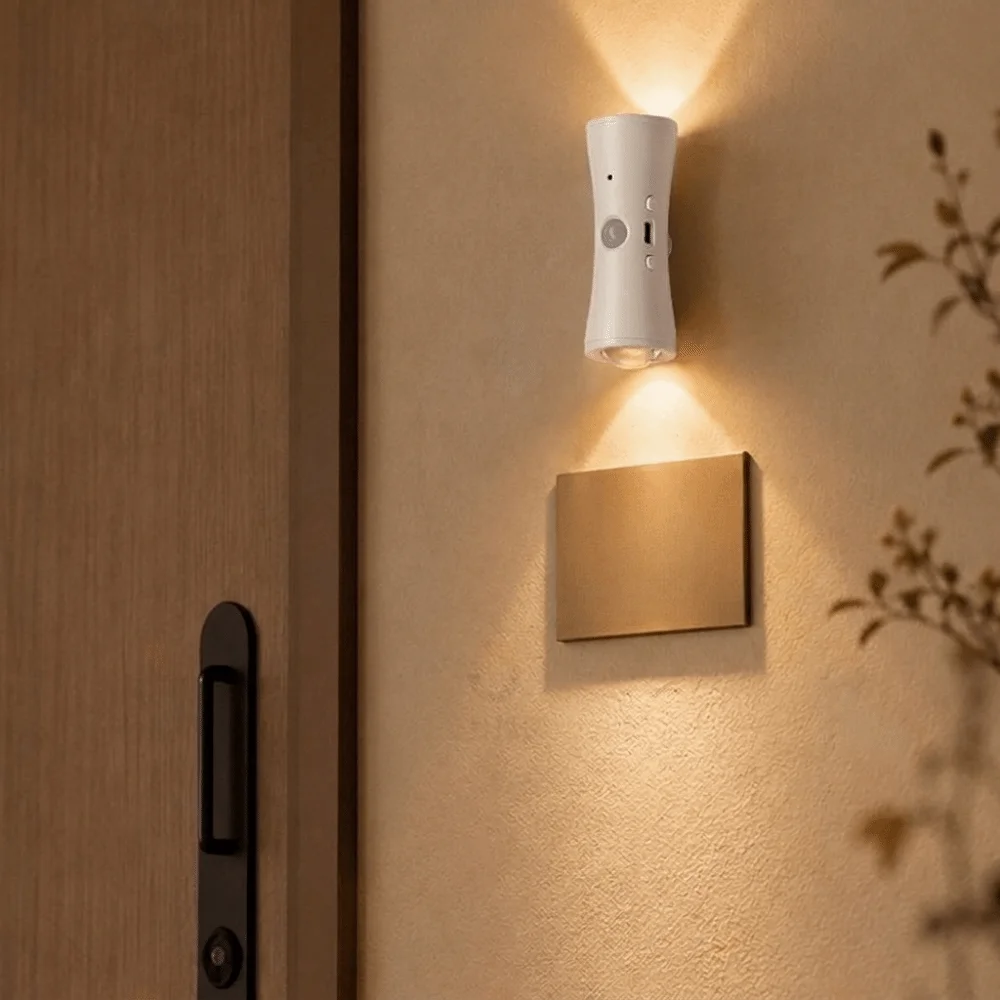 Intelligent Human Body Induction Night Light No Punching Magnetic Rechargeable Night Light 16 RGB Colors Dual Cat Eye