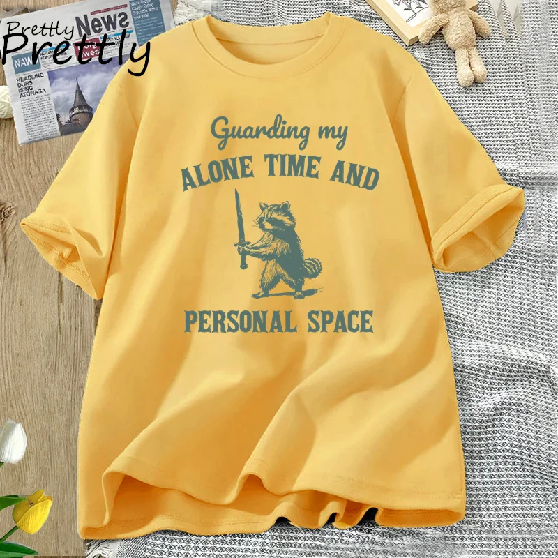 Guarding My Alone Time and Personal Space Graphic T Shirts Funny Trash Panda Cotton Opossum T-shirt Unisex Tshirt Streetwear Top