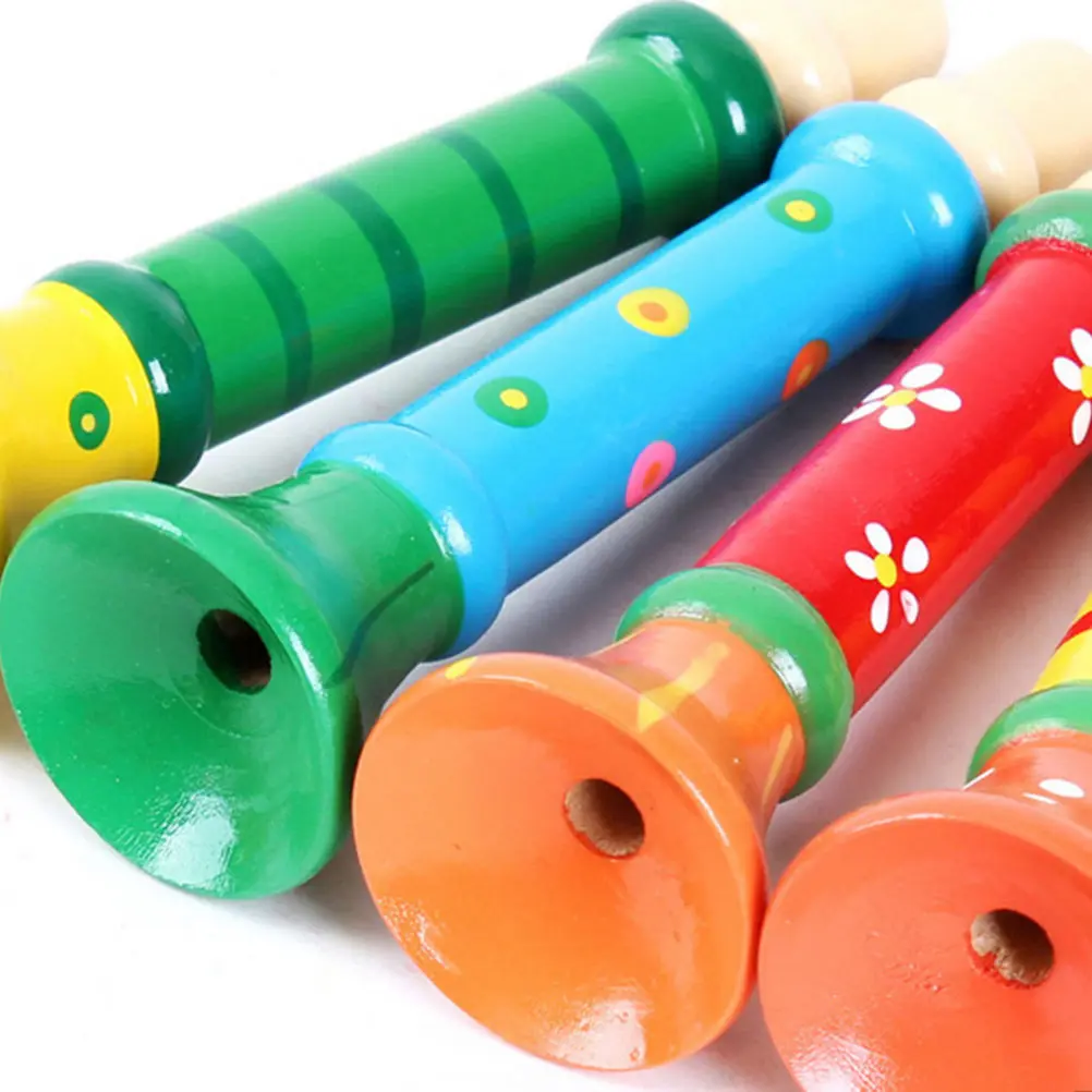 2Pcs Wooden Wooden Musical Toys Small Trumpet For Baby Music Toys Horn Instrument Kids Improve Interest