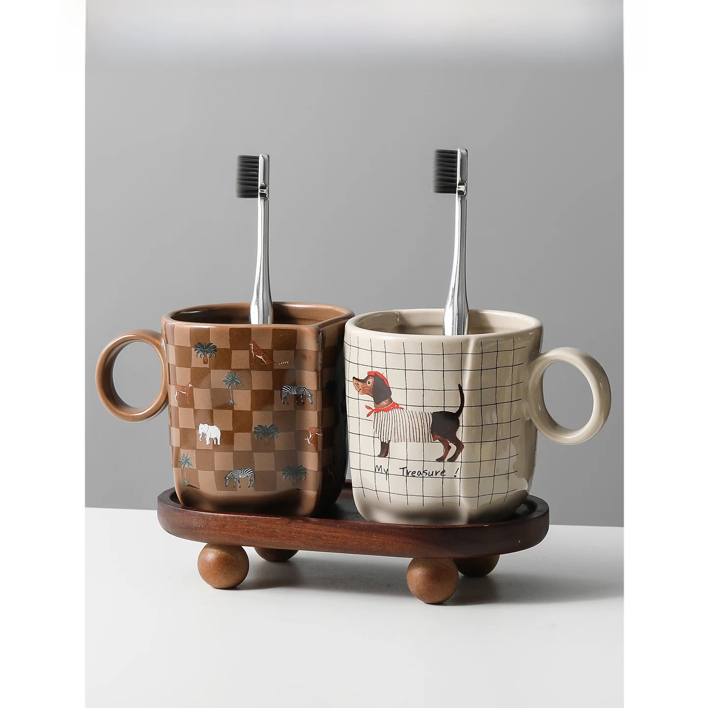 

Retro Japanese Couple Toothbrush Cup Holder Bathroom Toothpaste Storage Ceramic Creative Washing Cup for Homestay Hotel
