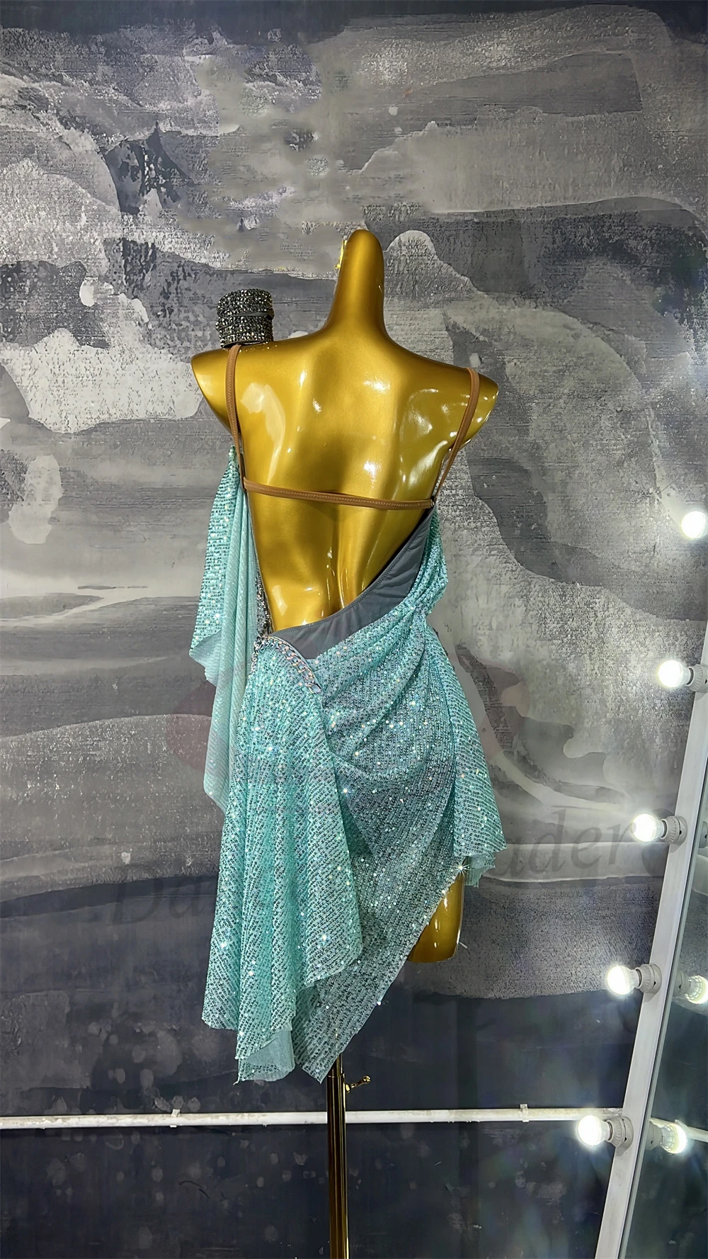 

Latin Dancer Adult Children High-End Custom Blue Sequin Suspender Tango Samba AB Stone Performance Dress