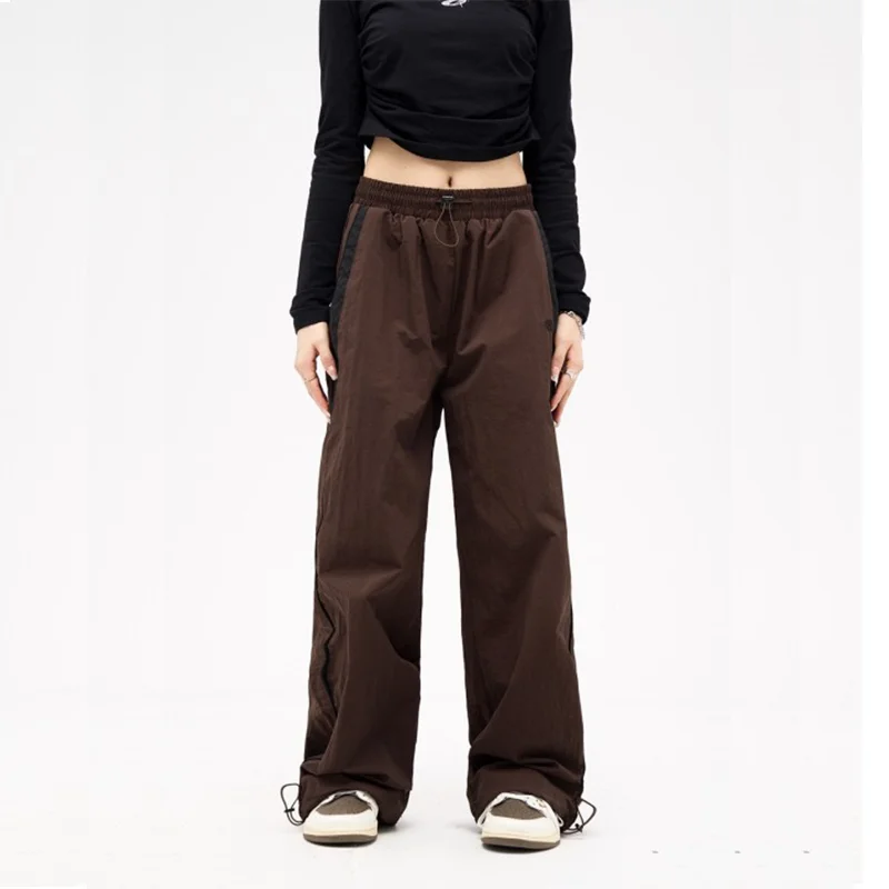 Wide Leg Loose Drawstring Cargo Pant Solid Color Baggy Trousers Oversized Mid Waist Sweatpants Retro Sporty Y2k Women Clothes