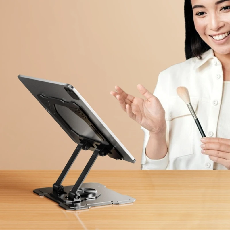 Adjustment Tablets Stand 360 Rotating Base Carbon Steel Foldable Portable Design Anti Slip Silicone Pad For Laptop Pad