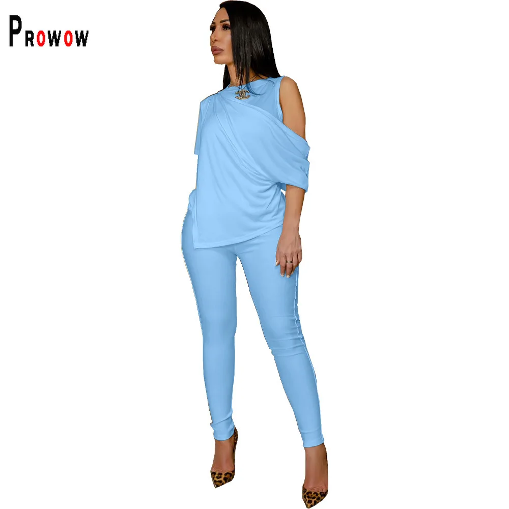 

Prowow Fashion Two Piece Women Clothing Set Design Irregularity Tops Skinny Pencil Pants Slim Fit Matching Suits Outfits