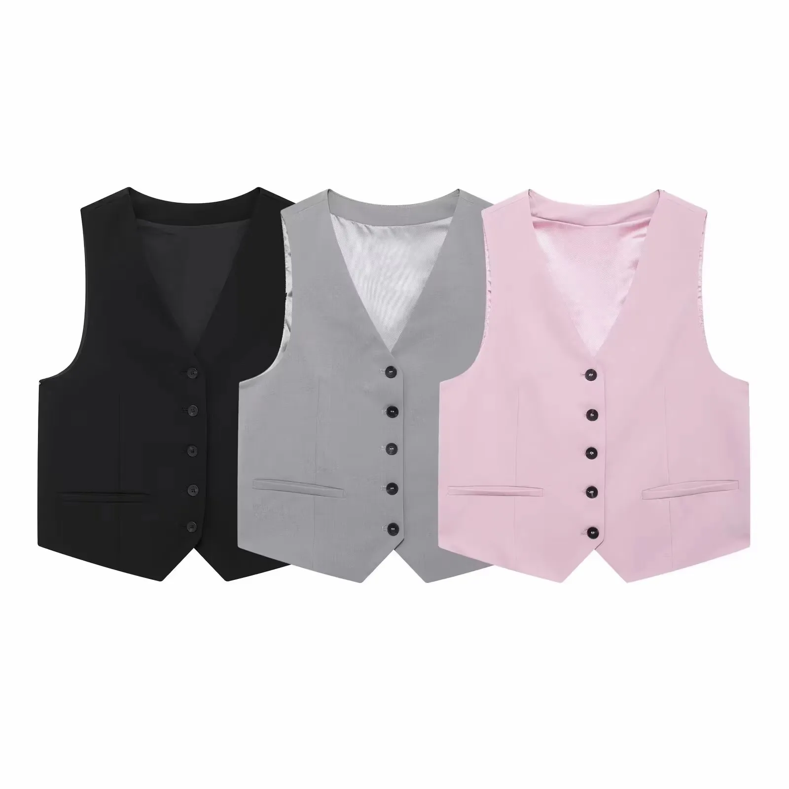 HH Women Fashion Solid Vests Adjustable Back Strap Single Breasted V Neck Sleeveless Waistcoat Fashion High Street Outwear